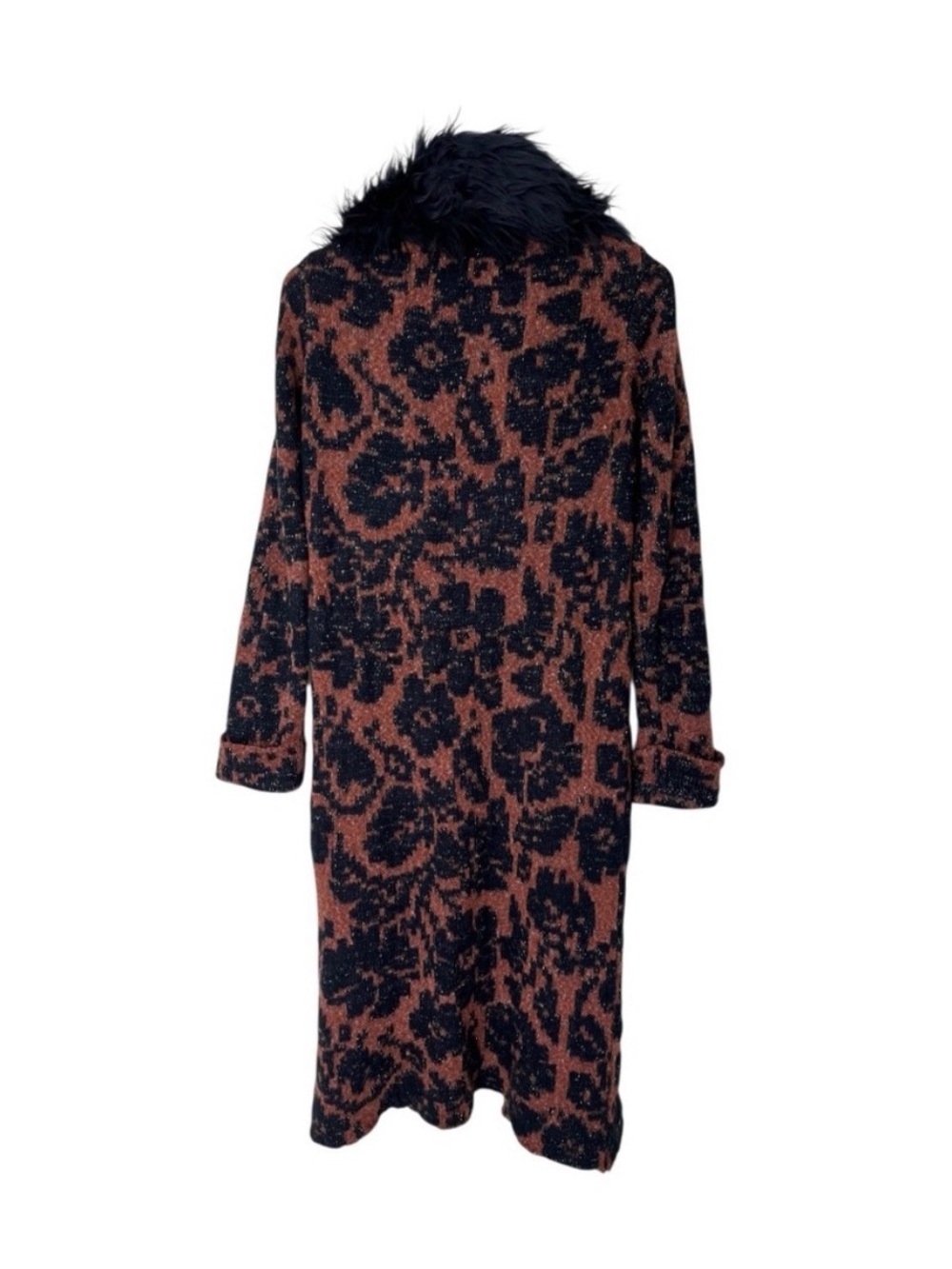 Anthropologie Black and Brown Fuzzy-Trim Long Cardigan Coat - Picture 2 of 9